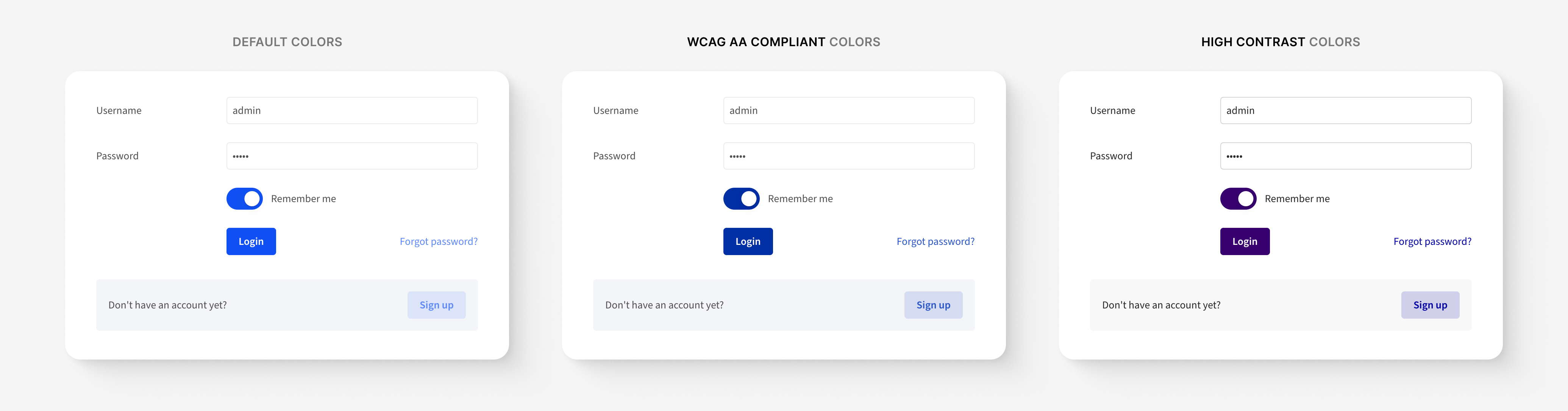 Radzen Blazor Standard theme with default, WCAG AA, and HighContrast WCAG AAA colors